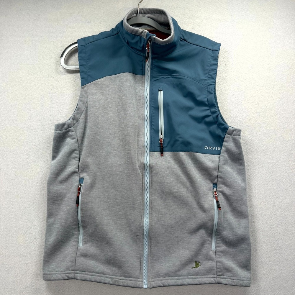 Orvis Hybrid Wool Fleece Vest Men Medium Teal Gray Windproof Hunting Performance